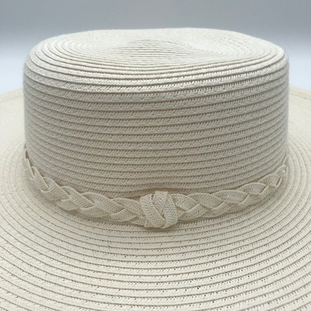 Charter Club Womens Wide Brim Braided Band Woven Floppy Sun Hat One Size Cream - Picture 2 of 11
